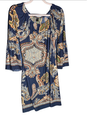 Women's Honeyme Long Sleeve Dress Size S Blue Orange Paisley Print boho-chic y2k